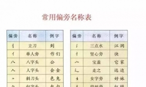 小学一年级语文常用偏旁名称表