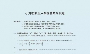 小升初，新生入学分班排名，数学试卷及参考答案